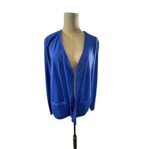 "Lands End" Outfitters Blue Cotton Button Cardigan Teacher Office Cottage SZ L